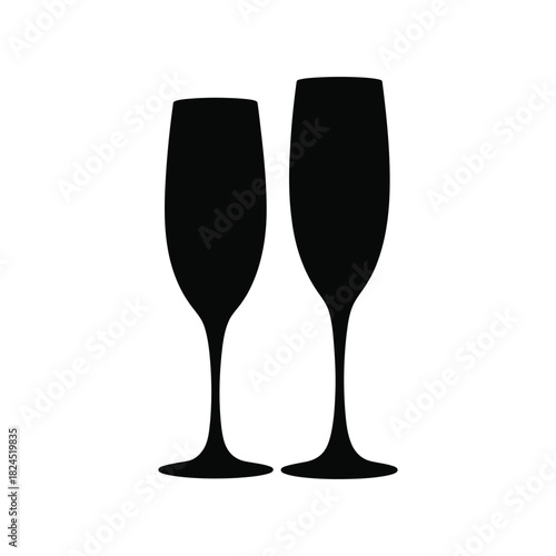 Two champagne flutes isolated on white background silhouette