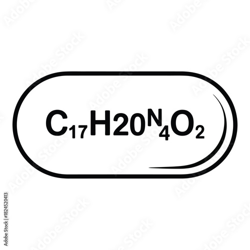 Chemical formula c17h20n4o2, representing tryptophan, an essential amino acid, displayed in a simple black outline oval shape, isolated on