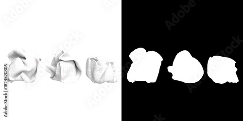 3D rendering illustration of a set of crumpled paper sheets