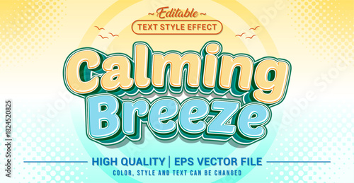 Editable text effect vector “Calming Breeze”, featuring soft, airy, soothing typography inspired by gentle wind, relaxation, and peaceful atmospheric vibes.