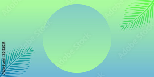 Mint and blue pastel gradient background with soft and smooth color and palm leaves element