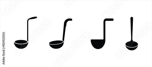 ladle icon hand drawn illustration on white background, ladle silhouette vector icon set.