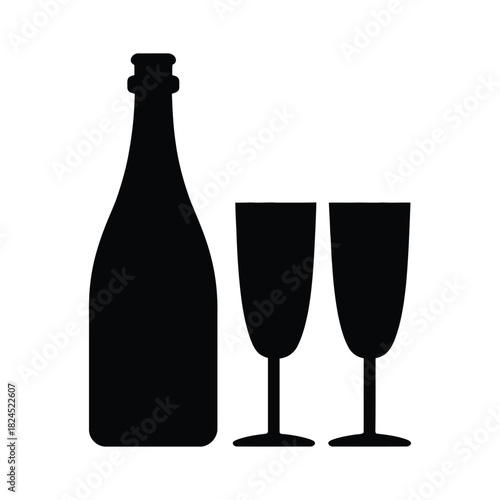 Champagne bottle and glasses celebration silhouette