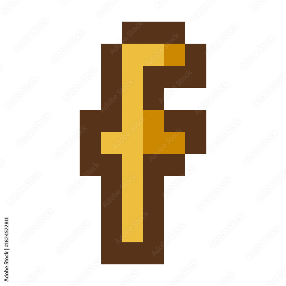 Obraz premium Golden pixel art alphabet letter F in retro gaming style