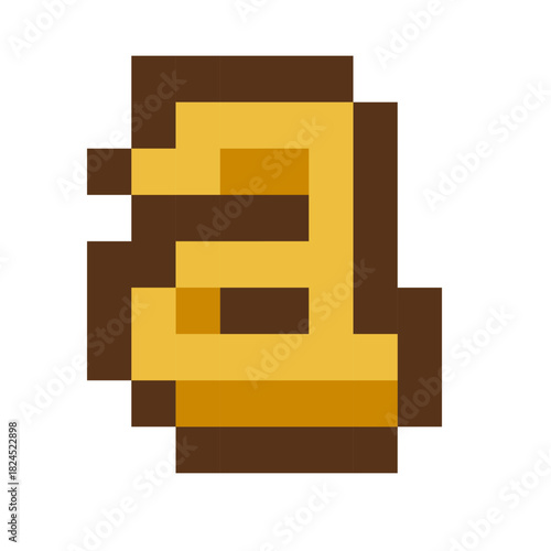 Retro golden pixel art letter A for digital typography
