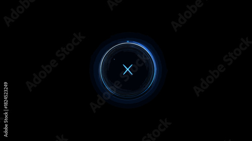 Glowing Blue X Symbol on Dark Background - Futuristic Digital Interface Element for Technology and UI Design
