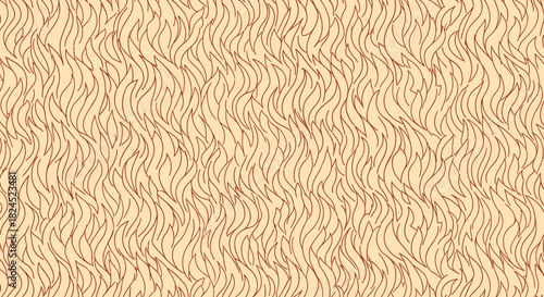 Seamless pattern of wavy brown lines on a light beige background resembling flames or fur.
