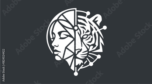 Geometric Woman and Tiger Face Fusion.