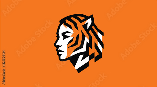 Elegant Woman with Tiger Stripes Logo Design.
