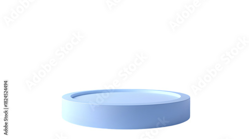 Empty pastel blue cylindrical product stand isolated on transparent background
