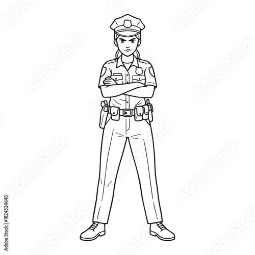 Distinguished Police Line Art – Police Vector Artwork Featuring Refined Officer Silhouette Details – Police Drawing – Vector of Police – Police Sketch