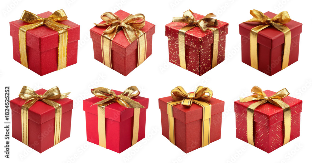Obraz premium PNG Elegant red gift boxes collection, element set on transparent background
