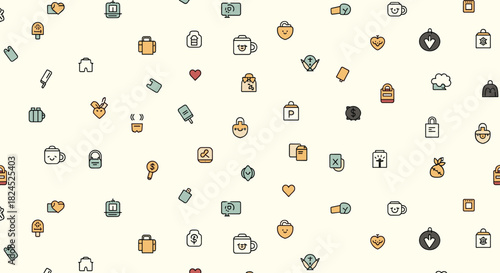 A cute and playful collection of simple doodle icons on a cream background.