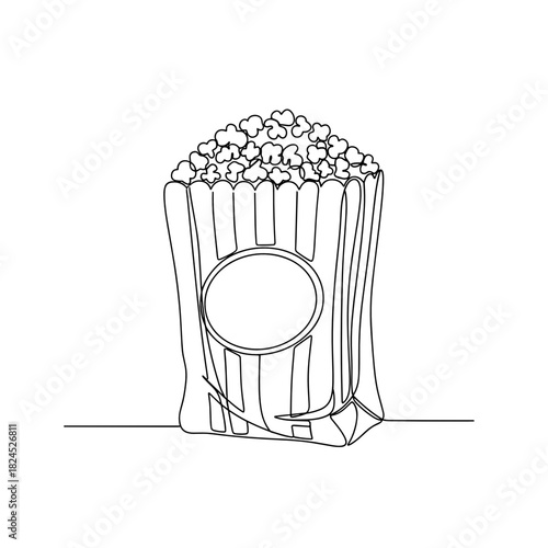 Bag of popcorn with holiday movie theme in minimalist line art  