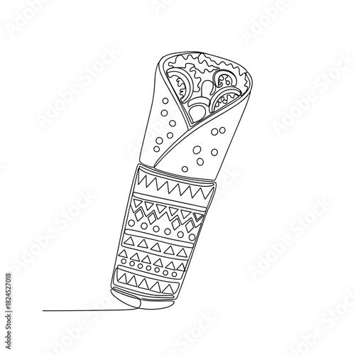 Shawarma wrap in festive patterned paper for holiday takeaways  