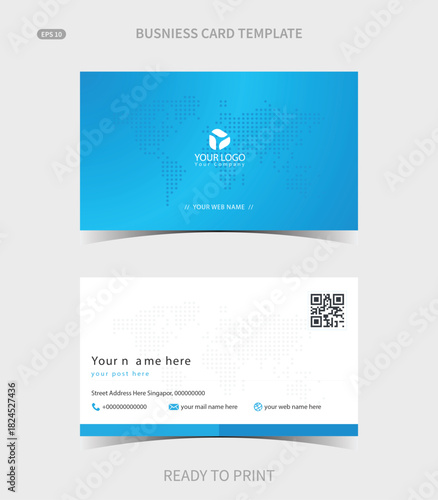 Modern blue business card template with world map design