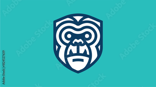 Stylized Gorilla Head Shield Logo Design.