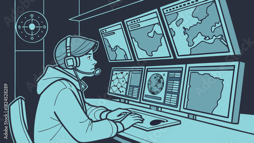 Illustration of a person working in a control room