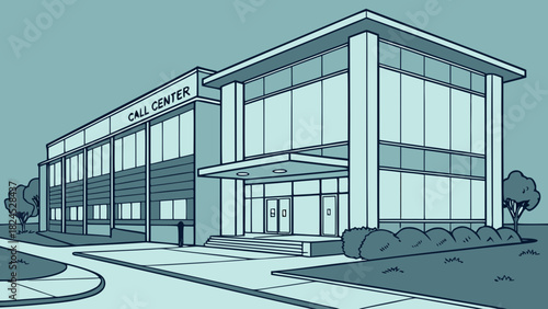 Modern call center building illustration 