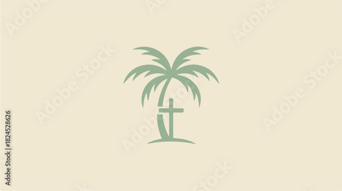 Palm Tree and Cross Minimalist Logo Design.