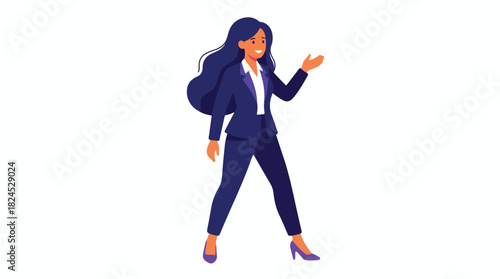 Confident Businesswoman in Suit Presenting or Walking.