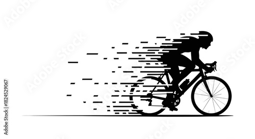 Silhouette of a cyclist speeding with motion blur effect, representing speed and movement.