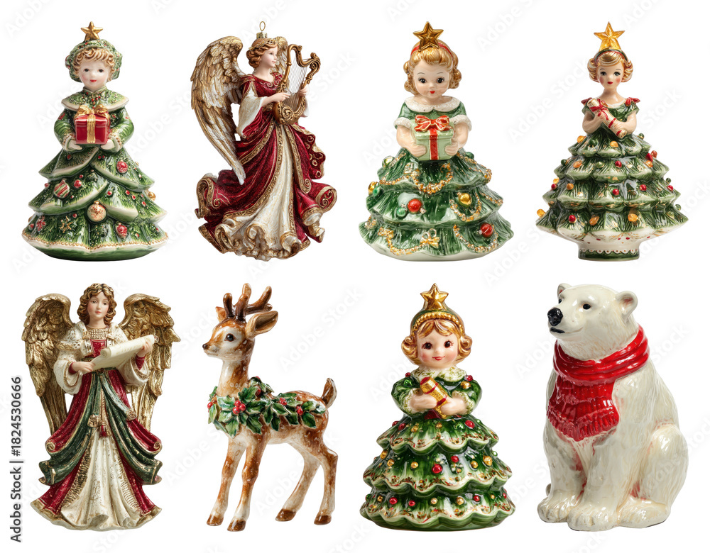 Obraz premium PNG Festive figurines celebrate holiday spirit, element set on transparent background