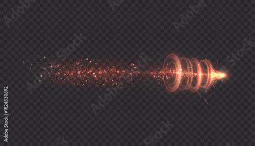 A bright, glowing energy effect with circular magic rings and a stream of sparkling particles on a dark background. A dynamic light strike effect for attacks, magic spells, and light overlays.