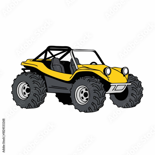 Yellow dune buggy off road vehicle cartoon illustration.