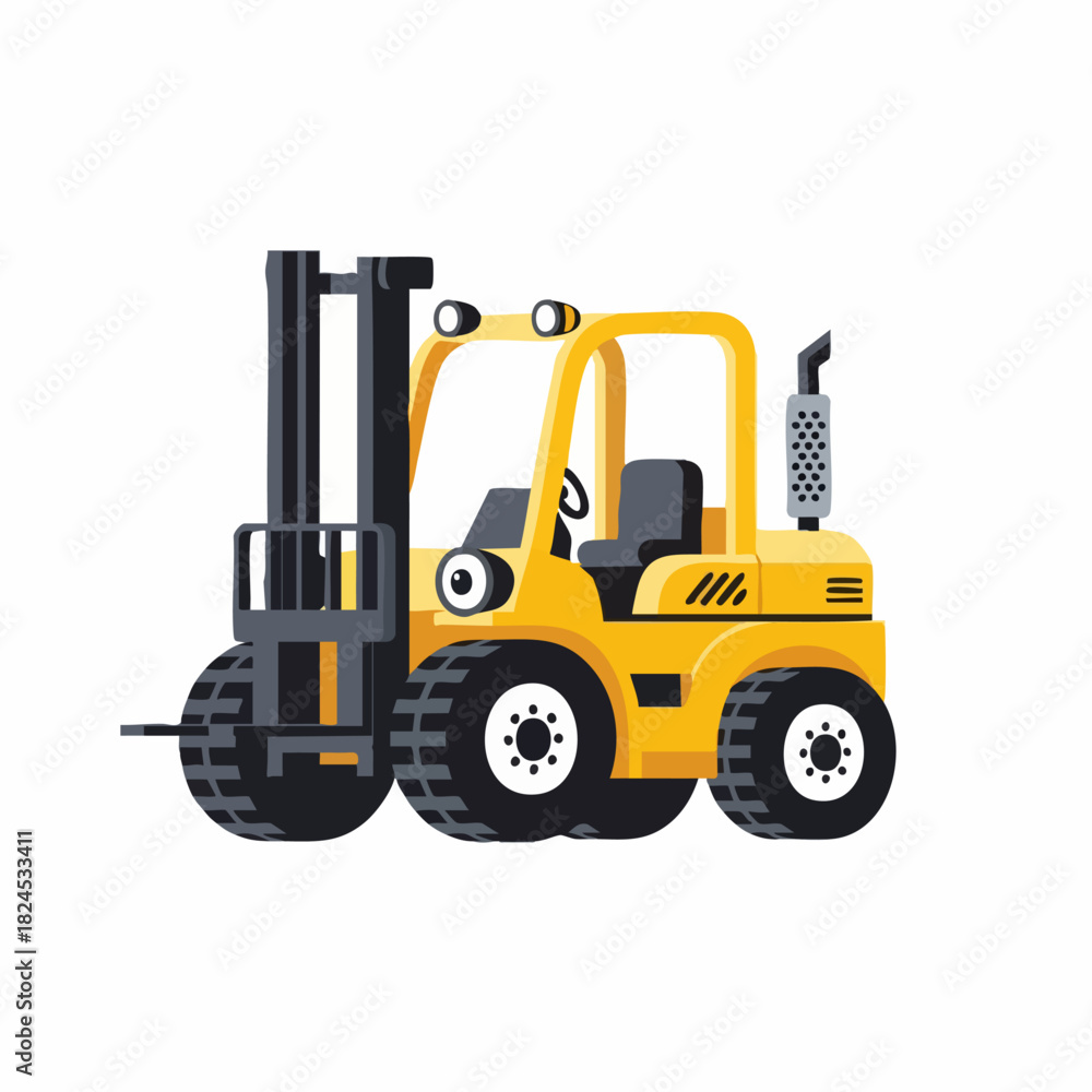 Fototapeta premium Yellow forklift truck illustration for warehouse logistics and cargo transportation.