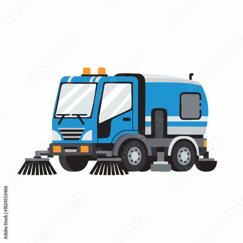 Blue Street Sweeper Truck with Rotating Brushes for Cleaning.