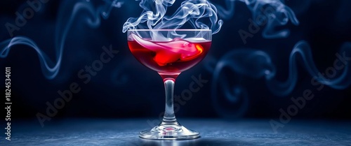 Smoky cocktail in coupe glass with swirling smoke effect,  retro,   cigar