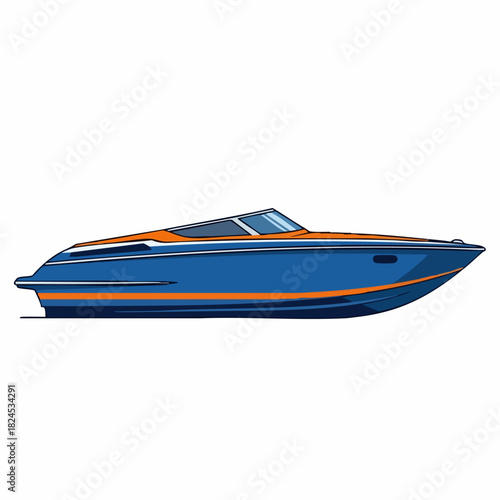 Sleek blue and orange speedboat design for recreational water activities.