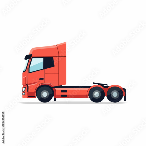 Modern red semi truck tractor unit vector illustration.