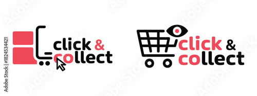 Click and collect icons for online shopping. mouse cursor and hand pointer symbols for ecommerce, digital retail, internet sales, fast pickup service, simple vector design for modern businesses.