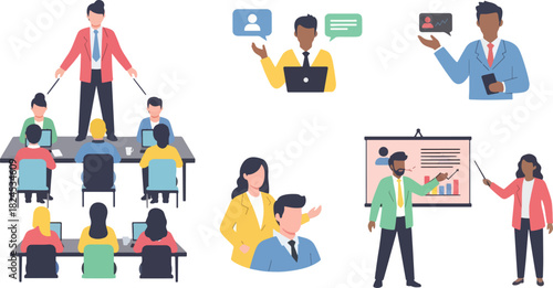 Business Presentation and Team Meeting in Modern Office Setting