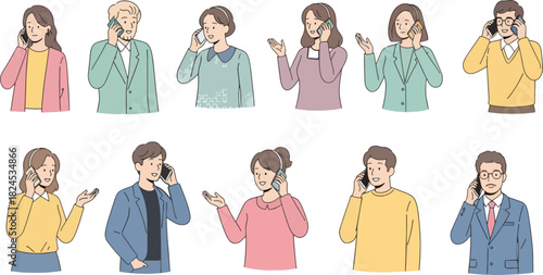 Group of Diverse Business People Using Phones and Headsets in Office