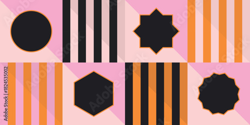 Modern minimal abstract isolated stripe patterns and empty black emblems flat style design elements set 