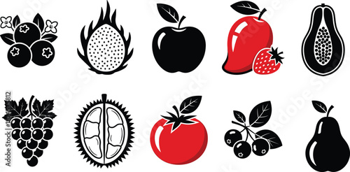 Set of simple line art buildings including food cart, small shop storefront, and factory icons representing business, retail, and industry concepts