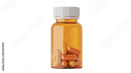 Amber Pill Bottle with Orange Capsules on White Background amber bottle medicine