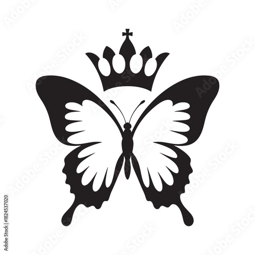 Butterfly with crown silhouette royal queen