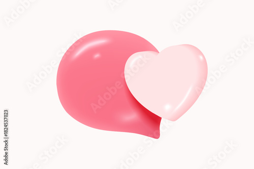 3D Social media online platform concept, online social communication on applications, Photo frame with heart and love emoji icon, like and play in red bubble 3d icons. 3d vector render concept