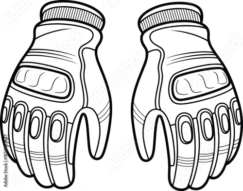 Protective gloves sketch, tactical gear design, reinforced knuckle pads, fashion illustration, hand protection, garment drawing, sportswear concept, apparel detail