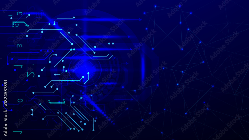 Fototapeta premium A technical background using technological lines, squares, and hexagons combined into an art composition 