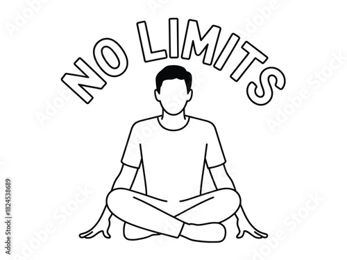 A person meditates with the words "NO LIMITS" above their head.