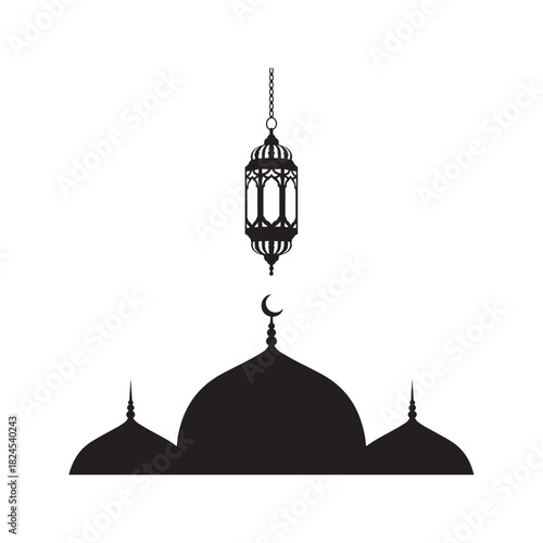 Silhouette of mosque in Istanbul at night with domes and minarets