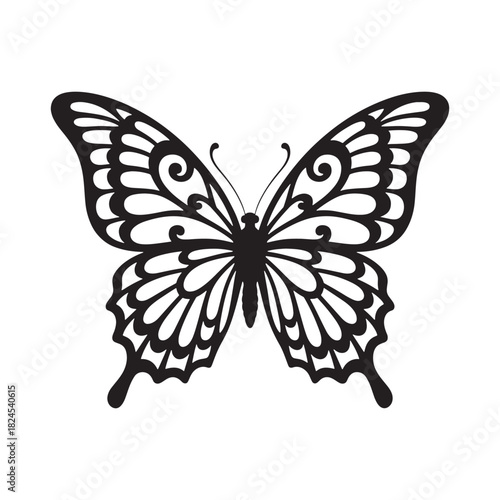 Black and white butterfly vector illustration on white background