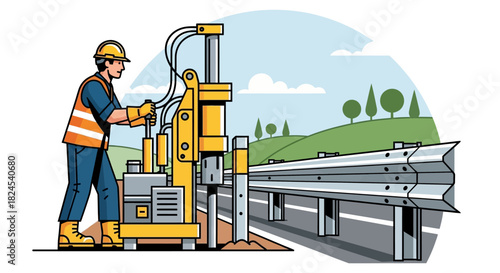 Illustration of a screening plant separating materials into piles.