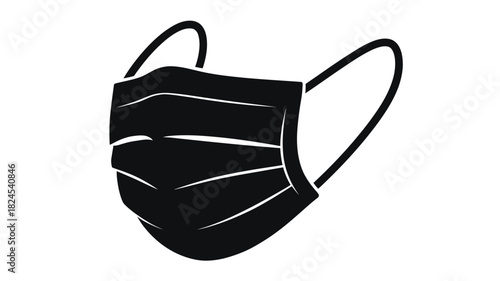 Simple black silhouette of a pleated face mask
