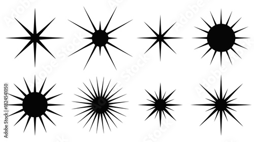 Collection of black starburst and sparkle graphic elements